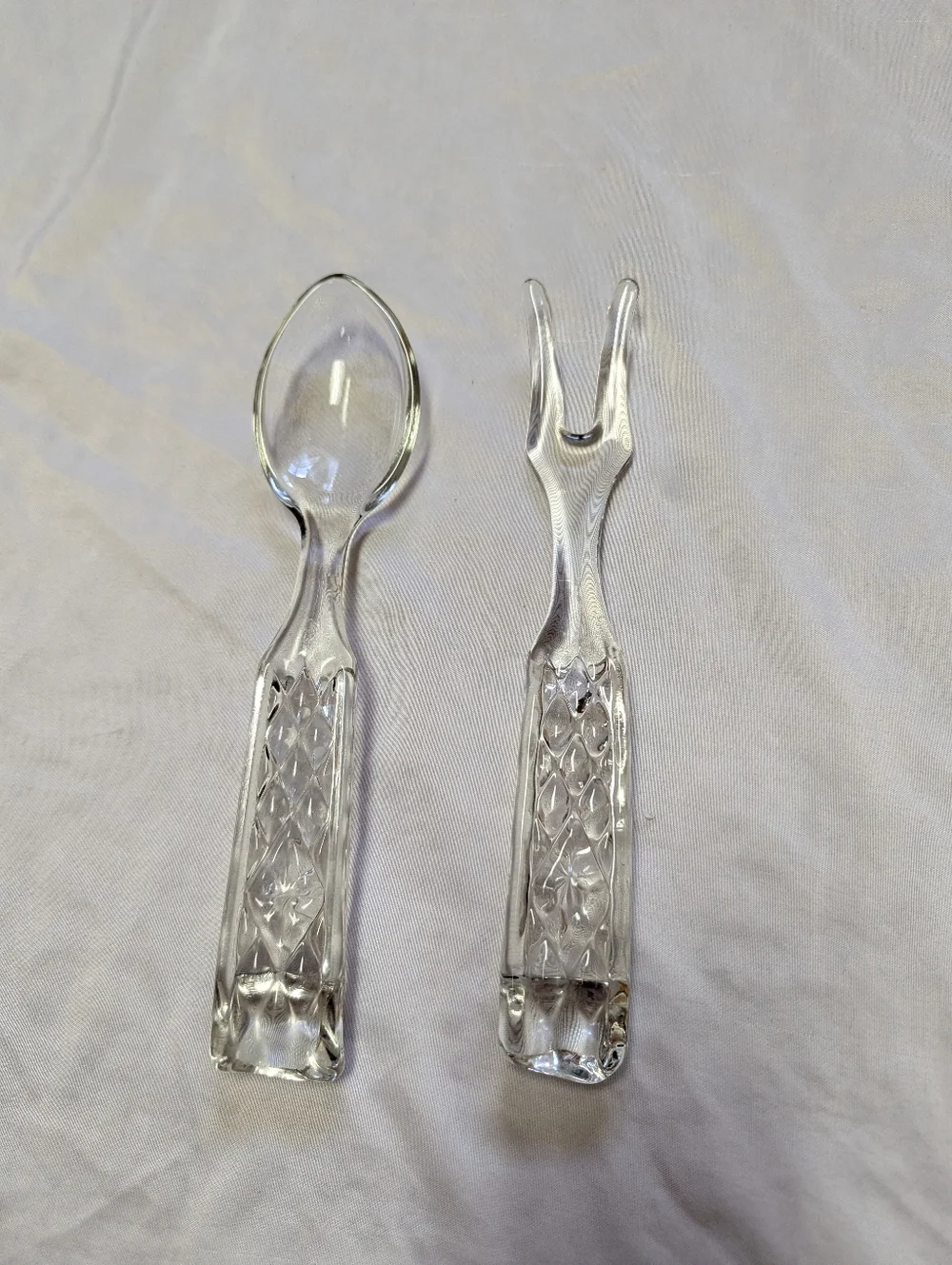 Anchor Hocking Wexford MCM Diamond Point Glass Serving Spoon & Fork Set 10